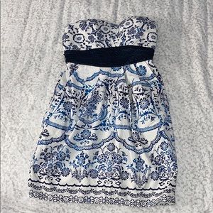 Floral blue and white dress with tie